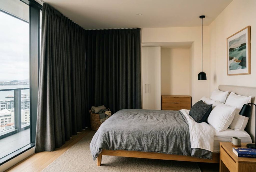 Blackout curtains Auckland bedroom providing better light control and privacy